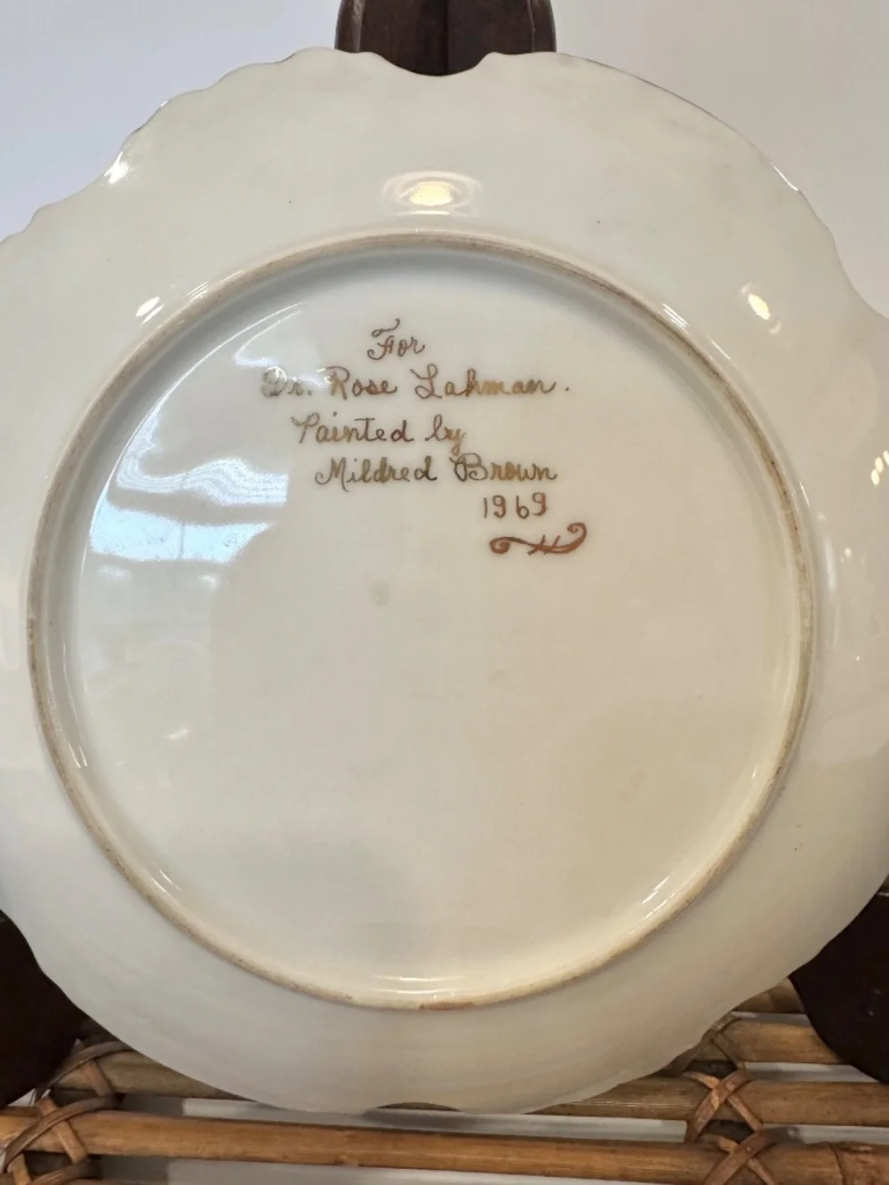 Vintage Hand Painted Porcelain 2-Pc Set Monogram Plate & Footed Berry Teacup